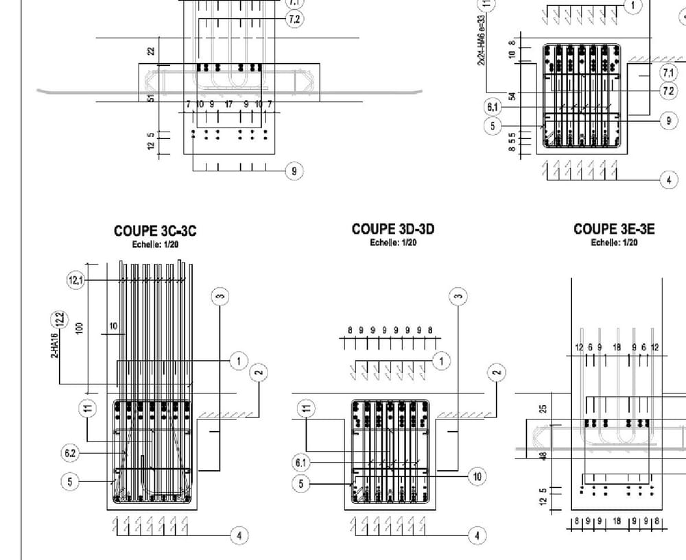 Reinforcement drawing with sections and steel schedule